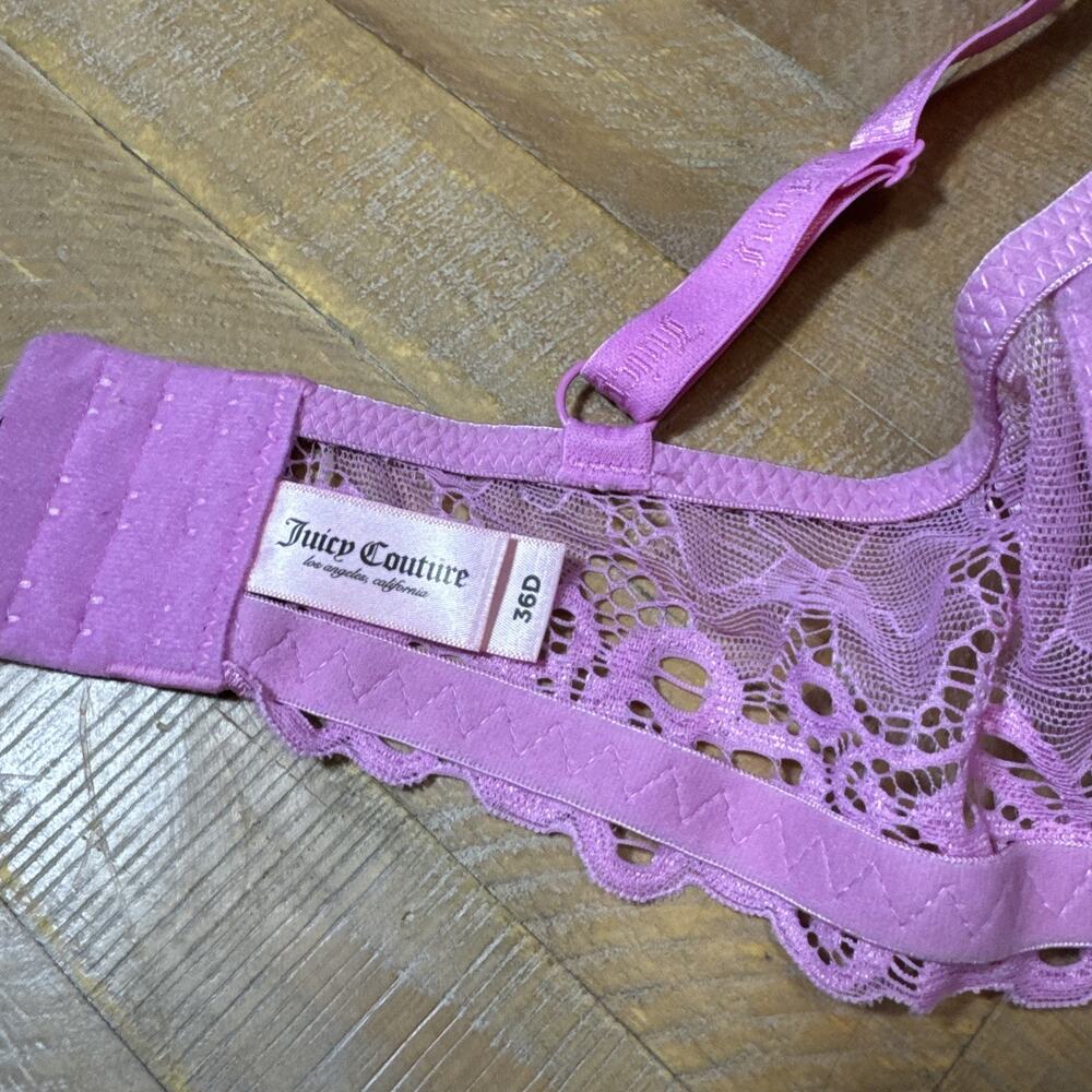 Juicy Couture Bra 36D Pink Lace Push Up Padded Y2K McBling Coquette Lingerie - Picture 9 of 9